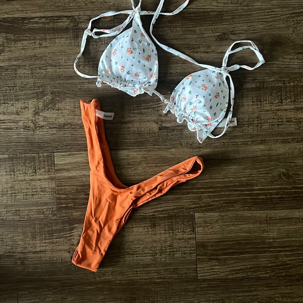 Burnt Orange and White with Flowers Bikini - NEVER WORN